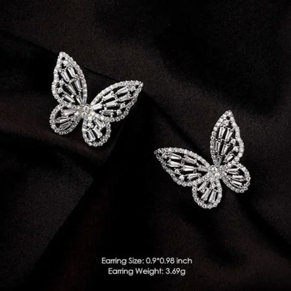 Gold Butterfly Crystal Flower Earrings for Women - Picture 2 of 4